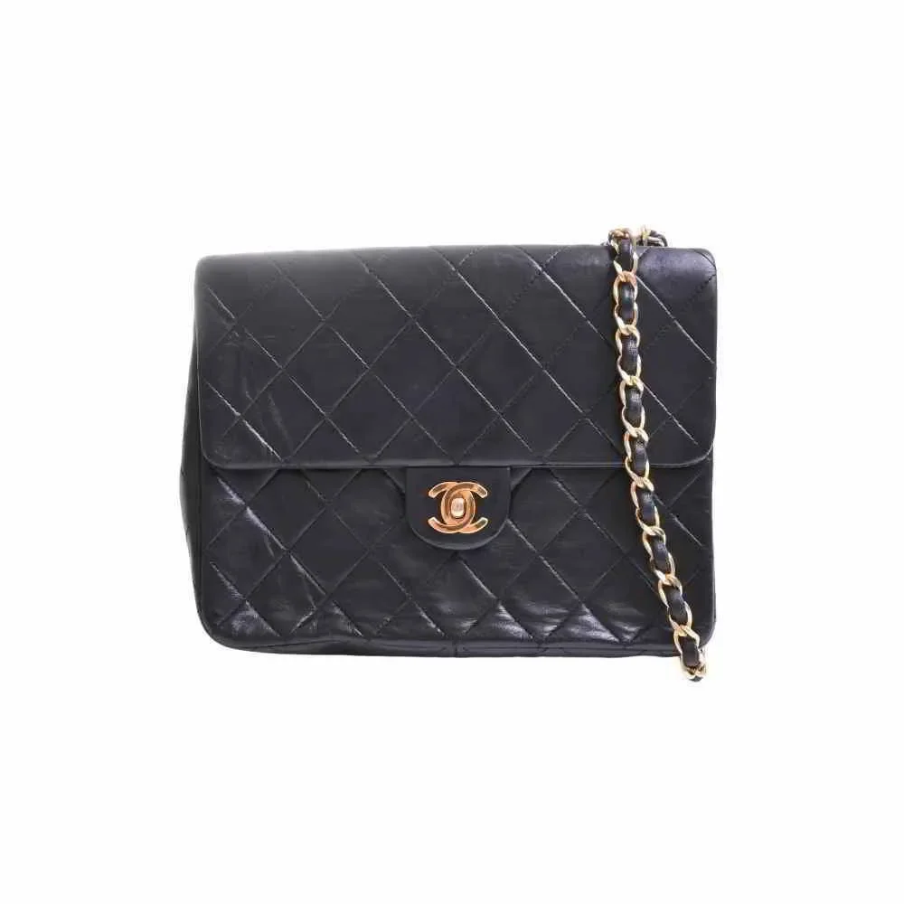 Chanel Lambskin Matelasse Here Mark Chain Shoulder Bag Black